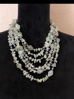 Vintage 6 Strand Green Prehnite / Pearl Necklace